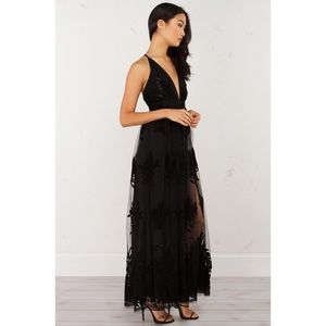 LUXXEL (shop Akira) black lace maxi dress, size S